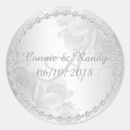 Adesivo Casamento de Silver Floral e Monograma de Diamante