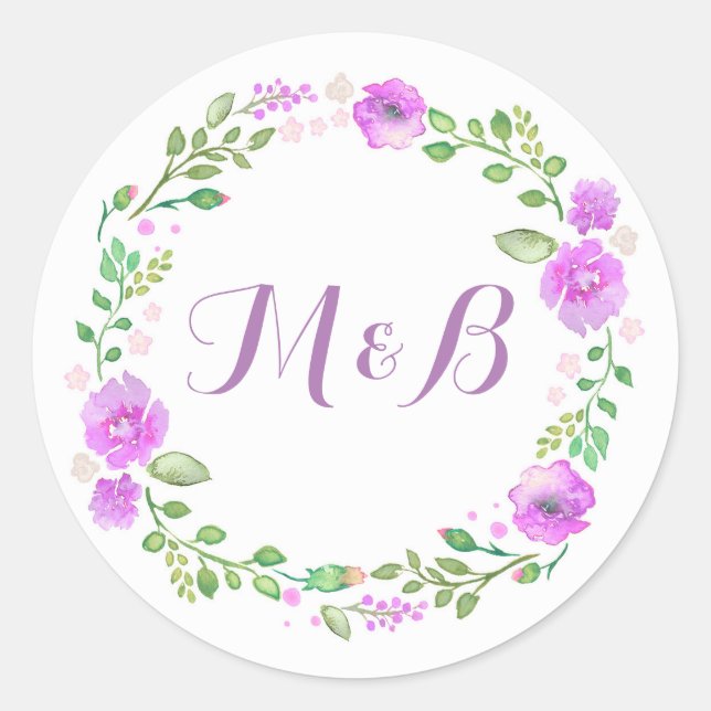 Adesivo Casamento de Solo Púrpura de Watercolor Floral (Frente)