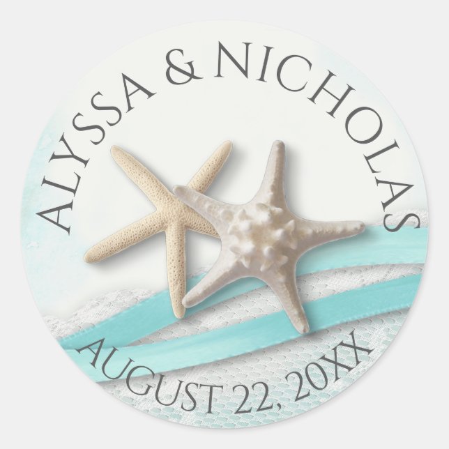 Adesivo Casamento de Starfish Ribbon e Lace Turquoise (Frente)
