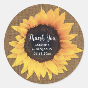 Adesivo Casamento de Sunflower Burlap Obrigado