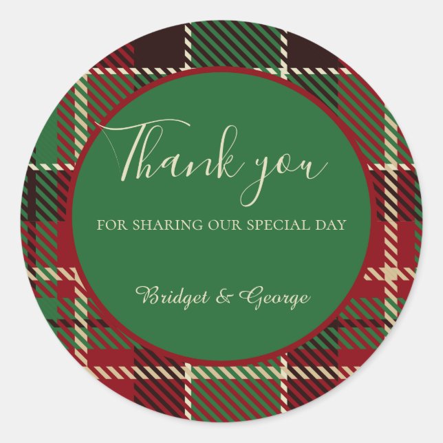 Adesivo casamento de tartan celta escocês vermelho-verde (Frente)