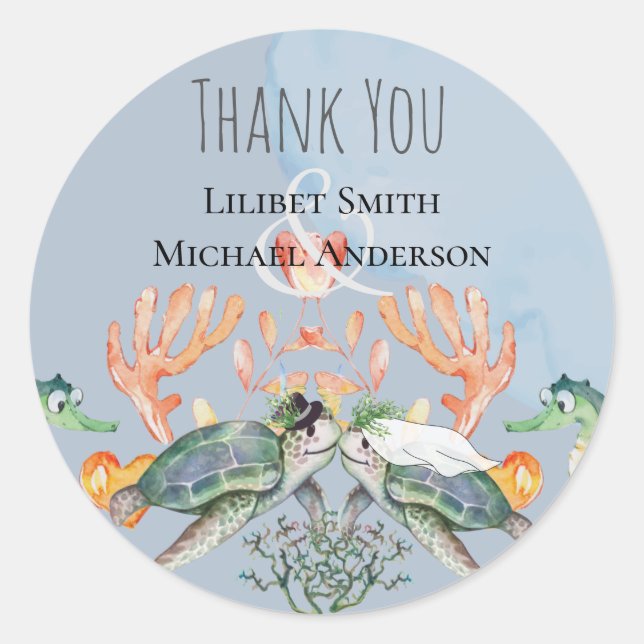 Adesivo Casamento de tartarugas marinhas com noiva e noiva (Frente)