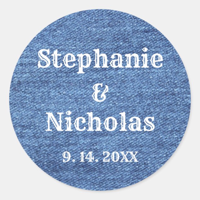 Adesivo Casamento de Tema de Denim Branco Azul (Frente)