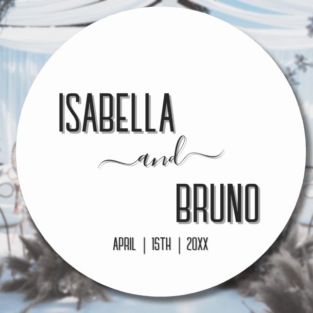 Adesivo Casamento de Texto Personalizado Preto Moderno e N (Criador carregado)