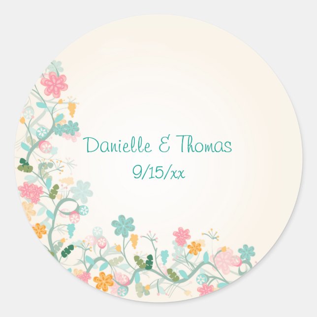 Adesivo Casamento de Turquesa Verde Cor Floral Rosa-Rosa (Frente)