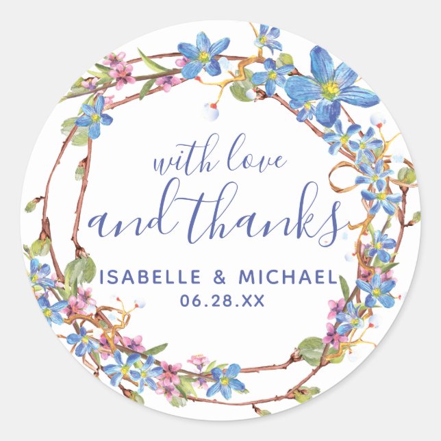 Adesivo Casamento De Uvas Russas Azuis Obrigado (Frente)