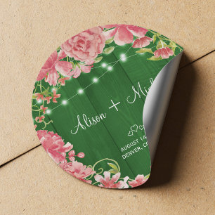 Adesivo Casamento de verão com madeira verde-floral rosa 