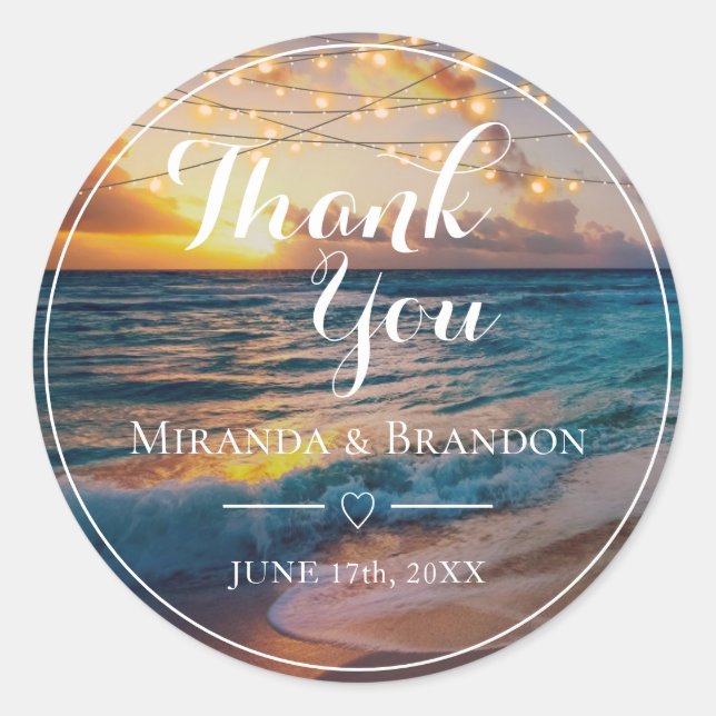 Adesivo Casamento de Verão de Sunset Beach Elegante Obriga (Frente)