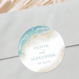 Adesivo Casamento de Verão na Praia com Oceano em Aquarela