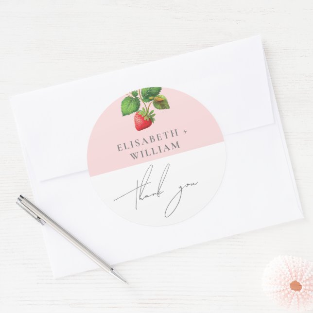 Adesivo Casamento de Verão Strawberry Personalizado Obriga (Envelope)