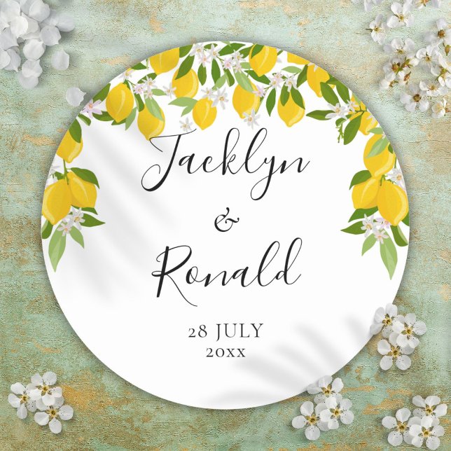 Adesivo Casamento de Verde com Flor de Limão (Lemon Blossom Greenery Wedding Classic Round Sticker)