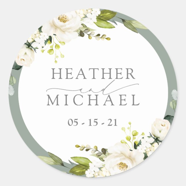 Adesivo Casamento de Vidraça Floral Verde da Cinza Branca  (Frente)