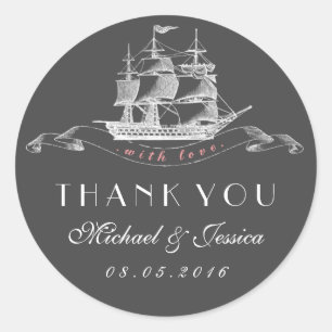 Adesivo Casamento De Vintage Ship Obrigado Cinza De Pink