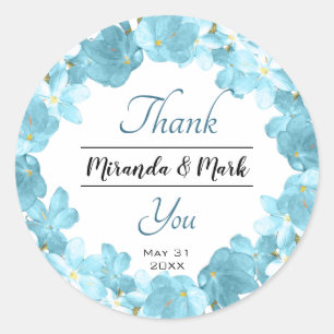 Adesivo Casamento de Watercolor Blue Floral Wreath Obrigad