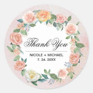 Adesivo Casamento De Watercolor Floral Wreath Obrigado