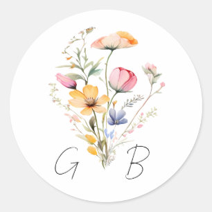 Adesivo Casamento de Watercolor Meadow Wildflower Monogram