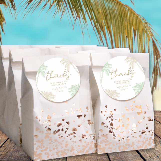 Adesivo Casamento de Watercolor Tropical Palm Boho Obrigad (Criador carregado)