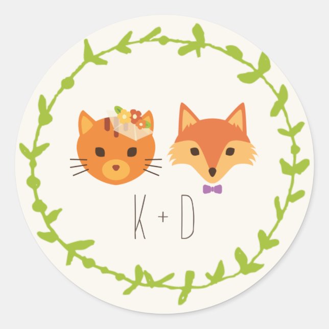 Adesivo Casamento de Whimsland Woodland Cat & Fox (Frente)