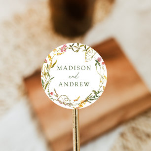 Adesivo Casamento de Wreath de Flor Selvagem de Verão Eleg