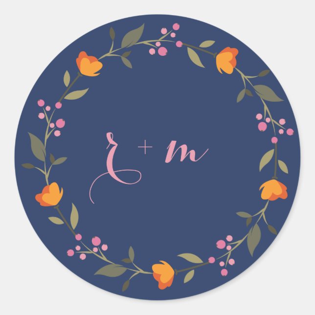Adesivo Casamento de Wreath Floral Simulática com Monogram (Frente)
