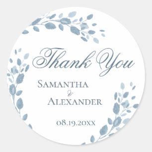 Adesivo Casamento Delicado De Azul Floral, Obrigado 
