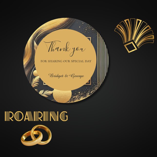 Adesivo casamento do 1920 de ouro negro vintage (Criador carregado)