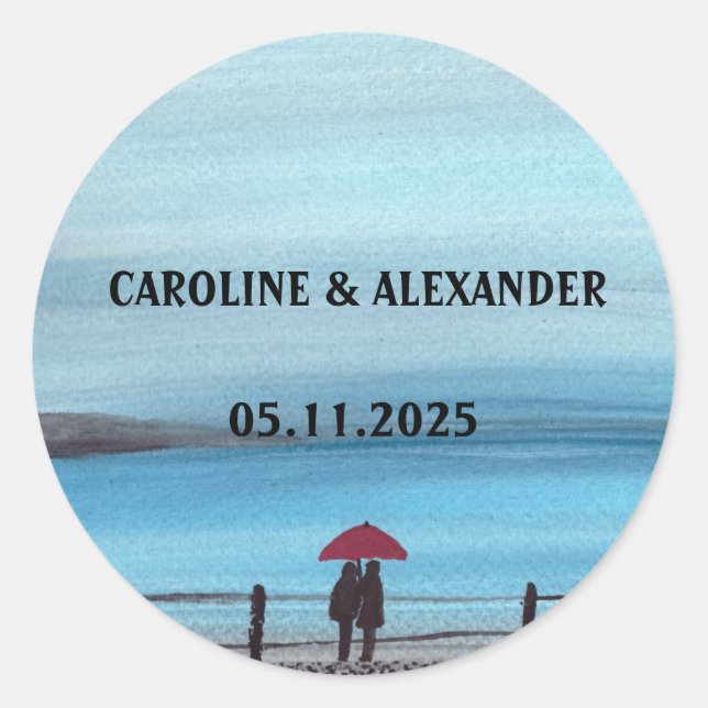 Adesivo Casamento do Casal de Guarda-chuvas Vermelho Elega (Frente)