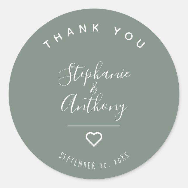 Adesivo Casamento do Coração Verde Sage Moderno Minimalist (Frente)