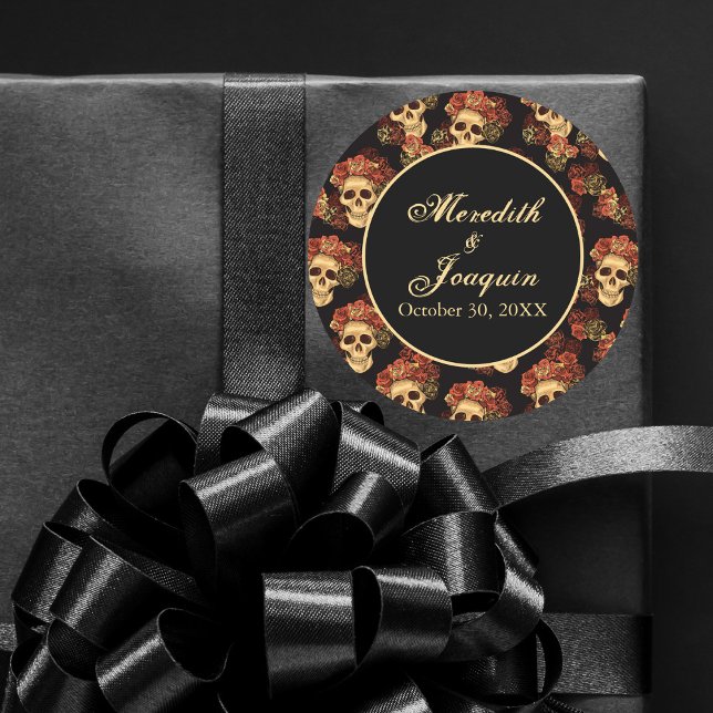 Adesivo Casamento do Dia das Bruxas Negras com Rosa vermel (Criador carregado)