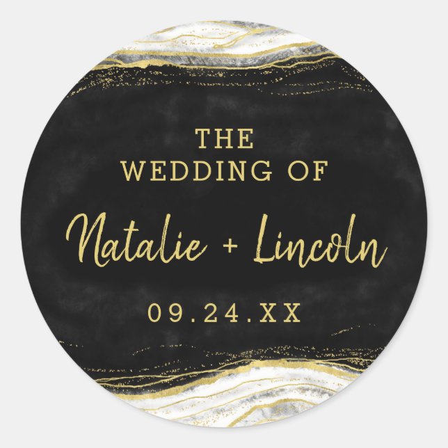Adesivo Casamento do Monograma da Agata Geográfica Dourada (Frente)