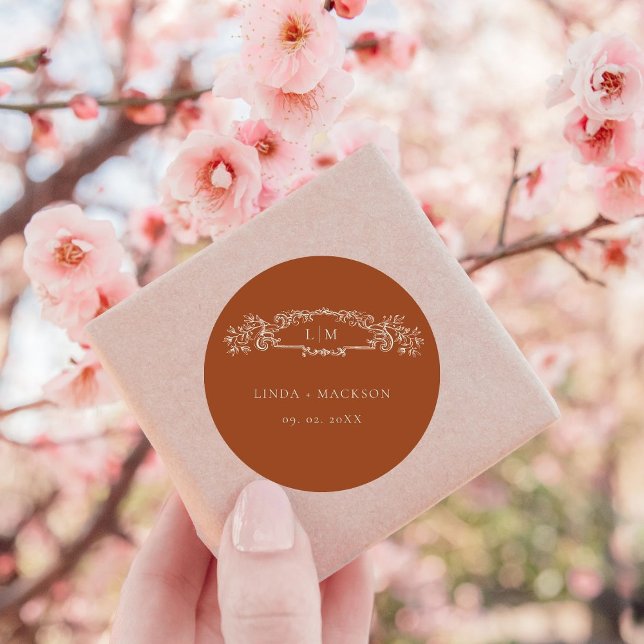 Adesivo Casamento do monograma da crista botânica de Terra (Criador carregado)