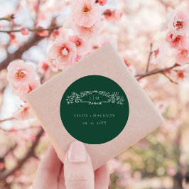 Adesivo Casamento do monograma da crista botânica Emerald