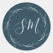 Casamento do monograma de folhas brancas de folha 