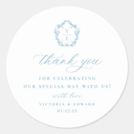 Adesivo Casamento Do Monograma De Pé Azul Claro Obrigado