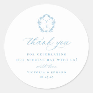 Adesivo Casamento Do Monograma De Pé Azul Claro Obrigado