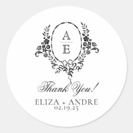 Adesivo Casamento do Monograma Floral Branco e Preto Elega