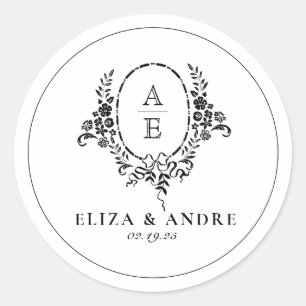 Adesivo Casamento do Monograma Floral Branco e Preto Elega