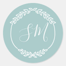 Casamento do Pastel Teal White Leaf Wreath Monogra
