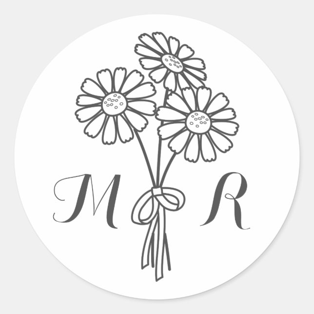 Adesivo Casamento dos Monogramas das Disies Brancas Florai (Frente)