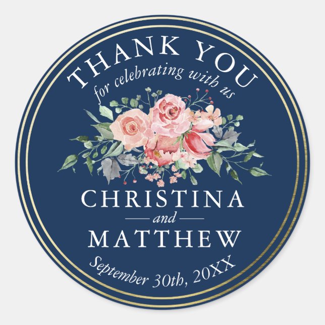 Adesivo Casamento Dourado Azul Floral Azul Marinho De Água (Frente)