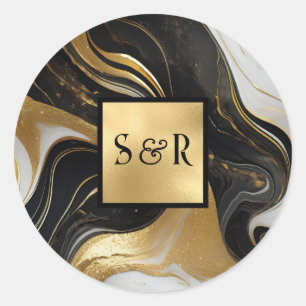 Adesivo Casamento Dourado, Branco Negro Marmoreado