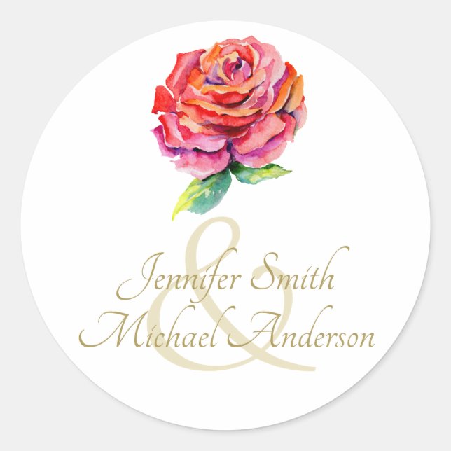 Adesivo Casamento Dourado com Rosa vermelha indulgente (Frente)