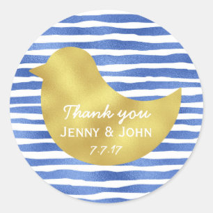 Adesivo Casamento Dourado com Stripes Azuis Personalizadas