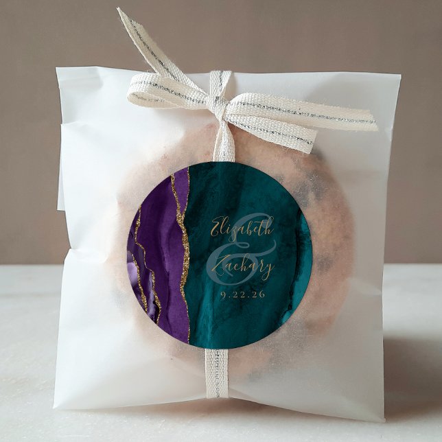 Adesivo Casamento Dourado com Teal Roxo de Script de Agato (Criador carregado)