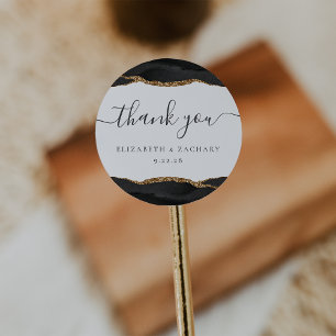 Adesivo Casamento Dourado de Agate Negro Obrigado