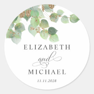 Adesivo Casamento Dourado de Aquarela Eucalyptus