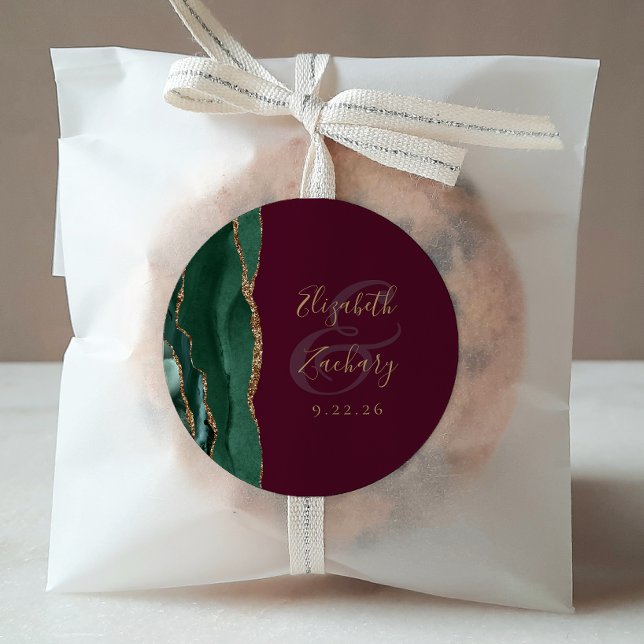 Adesivo Casamento Dourado de Burgundy do Script Verde Agat (Criador carregado)