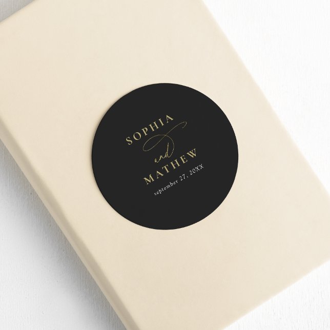 Adesivo Casamento Dourado de Caligrafia Negra Moderna (Criador carregado)