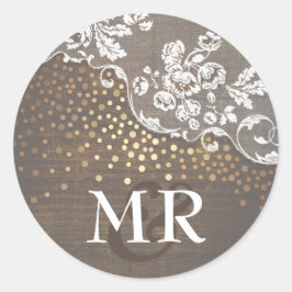 Adesivo Casamento Dourado de Confetti Barn com Lace Rustic