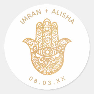 Adesivo Casamento Dourado de índio Hamsa Branca Henna